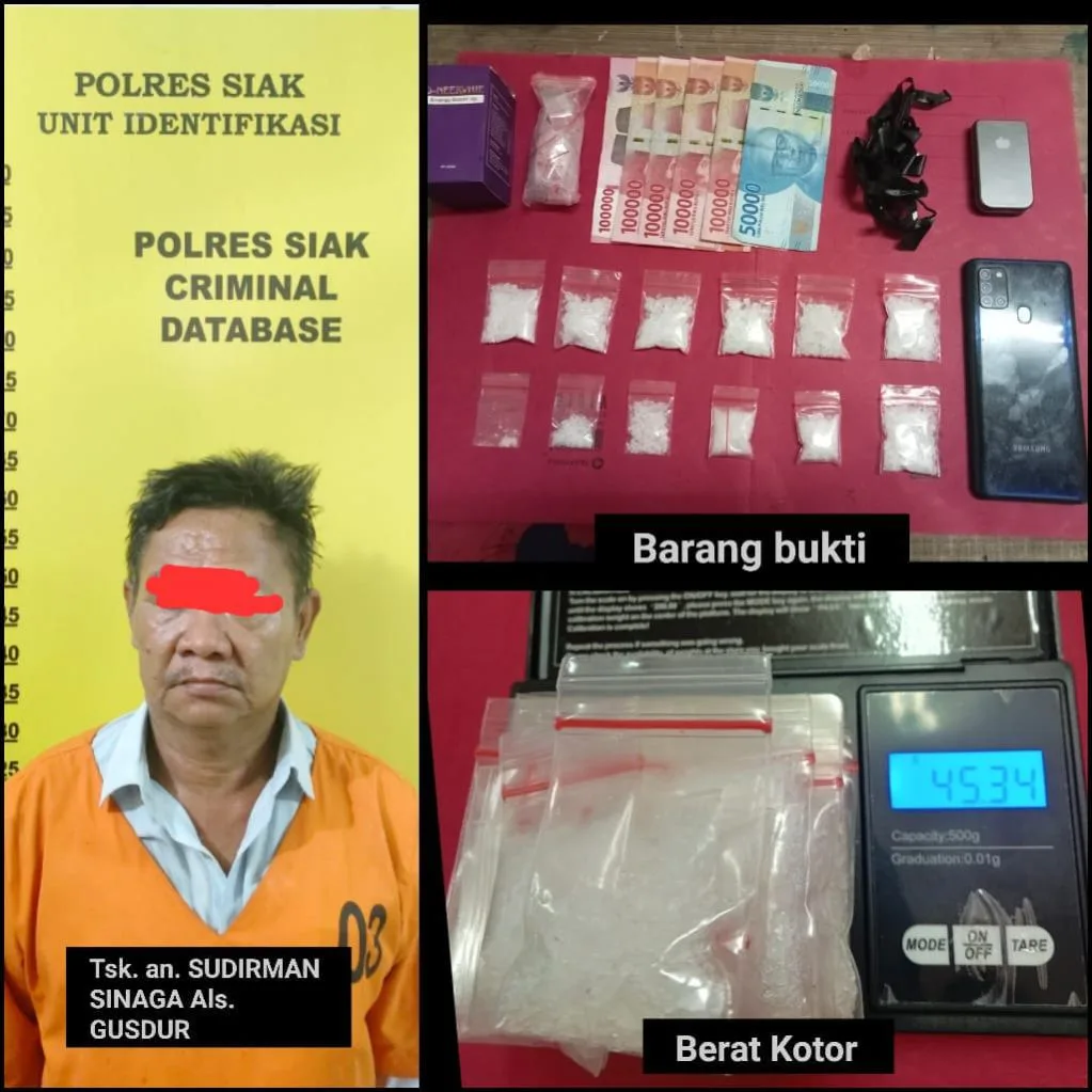 Polres Siak Bekuk Satu Orang Pria, Amankan 45,34 Gram Sabu