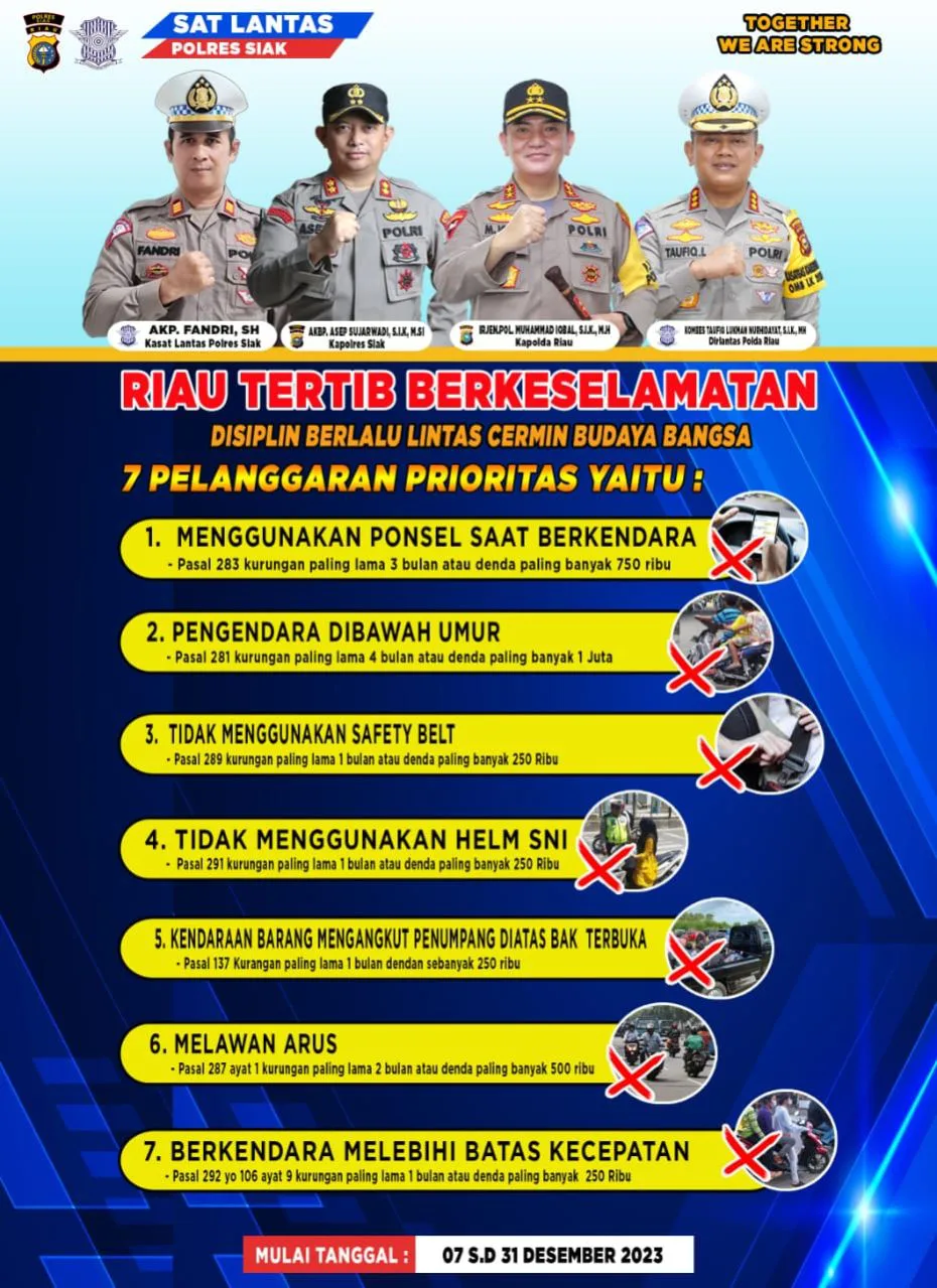 Satlantas Polres Siak Bakal Gelar Razia, Catat Tanggal dan Pelanggaran yang Bakal Ditindak
